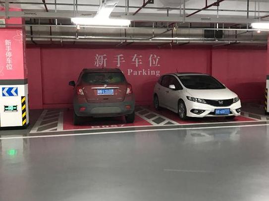 这个停车场好温馨,竟有新手停车位,喷成粉红色!